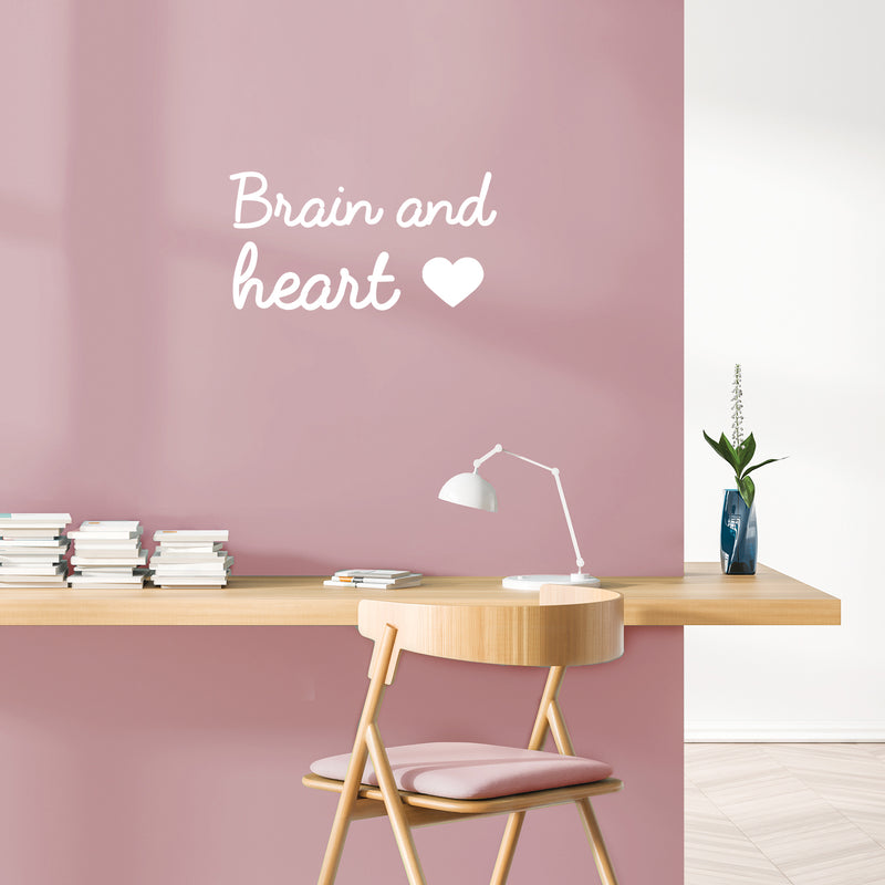 Vinyl Wall Art Decal - Brain And Heart ? - 13" x 25" - Trendy Motivational Cute Love Quote Sticker For Couples Home School Classroom Office Bedroom Kids Room Decor 3