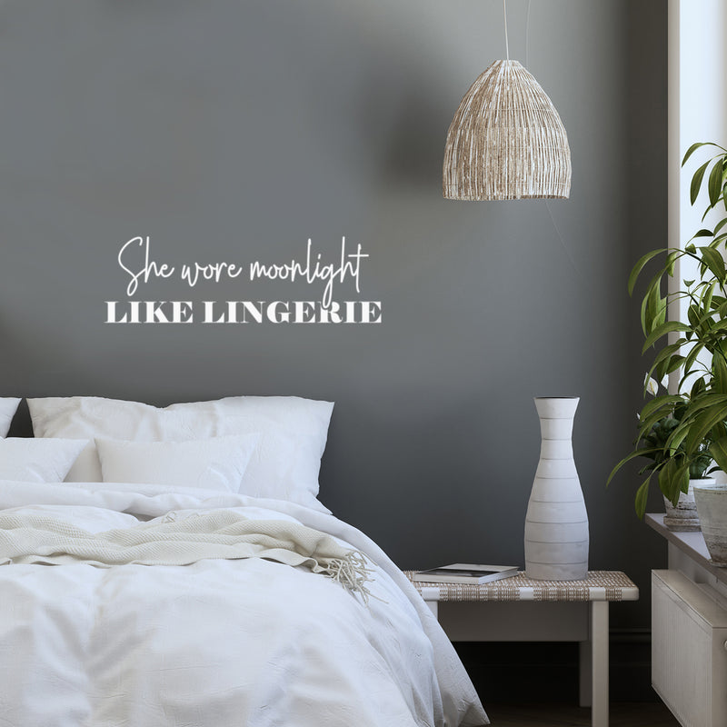 Vinyl Wall Art Decal - She Wore Moonlight Like Lingerie - 9" x 30" - Trendy Inspirational Quote Sticker For Girls Home Office Living Room Kids Room Bedroom Makeup Mirror Decor 3