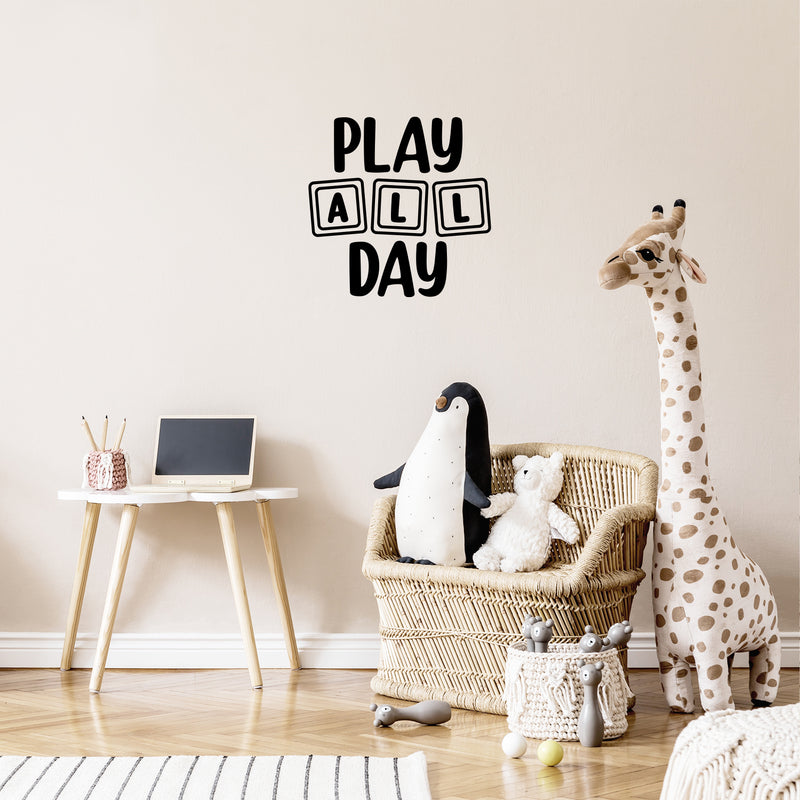 Vinyl Wall Art Decal - Play All Day - 17" x 17" - Trendy Inspiring Fun Positive Quote Sticker For Living Room Kids Room Playroom Daycare Nursery School Decor 2