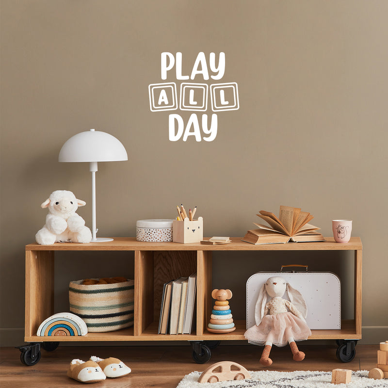 Vinyl Wall Art Decal - Play All Day - 17" x 17" - Trendy Inspiring Fun Positive Quote Sticker For Living Room Kids Room Playroom Daycare Nursery School Decor 2