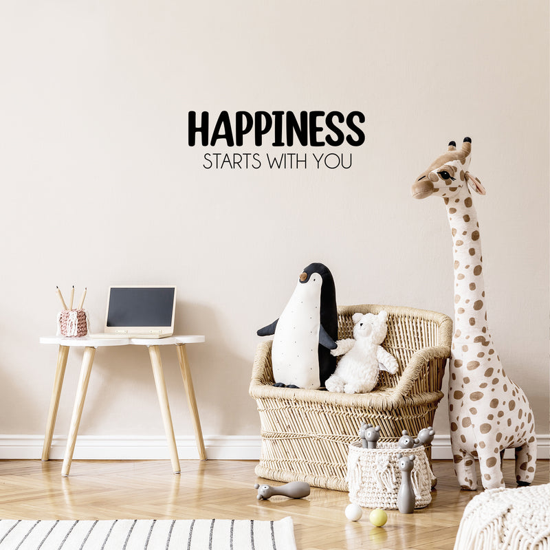 Vinyl Wall Art Decal - Happiness Starts With You - Trendy Inspiring Good Vibes Quote Sticker For Home Bedroom Closet Living Room Playroom School Office Coffee Shop Decor 3