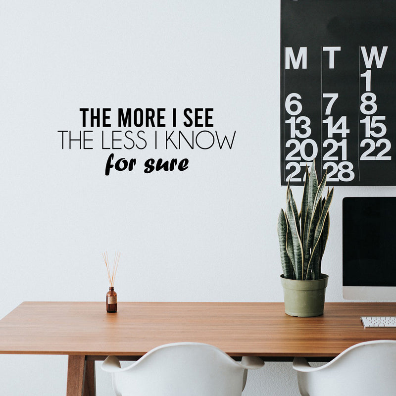 Vinyl Wall Art Decal - The More I See The Less I Know For Sure - Trendy Inspiring Fun Positive Quote Sticker For Bedroom Living Room School Office Decor 3