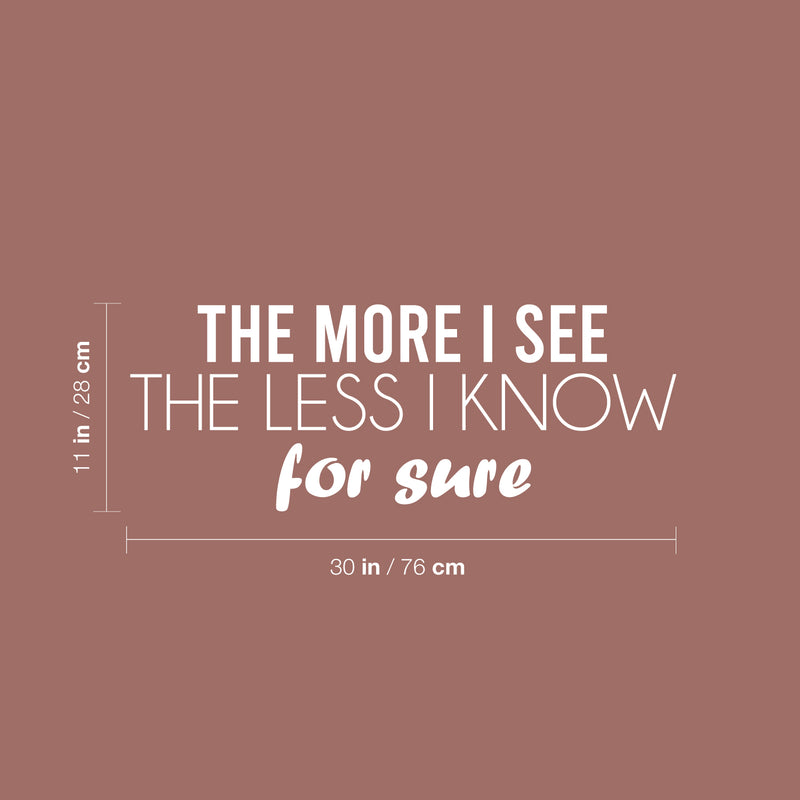 Vinyl Wall Art Decal -  The More I See The Less I Know For Sure - 11" x 30" - Trendy Inspiring Fun Positive Quote Sticker For Bedroom Living Room School Office Decor 4