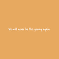 Vinyl Wall Art Decal - We Will Never Be This Young Again - 3" x 35" - Trendy Inspiring Fun Good Vibes Quote Sticker For Living Room Playroom Classroom Office Coffee Shop Decor 1