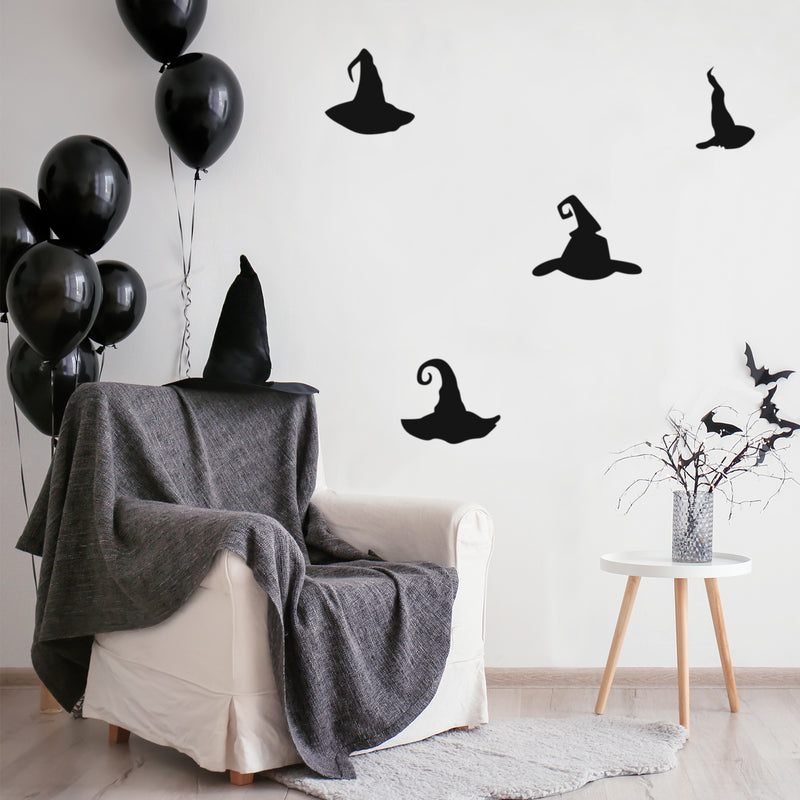 Set Of 4 Vinyl Wall Art Decal - Witch Hats - 13" x 17" - Fun Motivational Halloween Kinds Hats Design Sticker For Living Room Windows Doors Coffee Shop School Spooky Decor 2