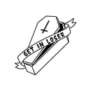 Vinyl Wall Art Decal - Get In Loser -Trendy Fun Halloween Joke Quote Coffin Design Sticker For Living Room Windows Doors Storefront Coffee Shop School Office Spooky Decor 1