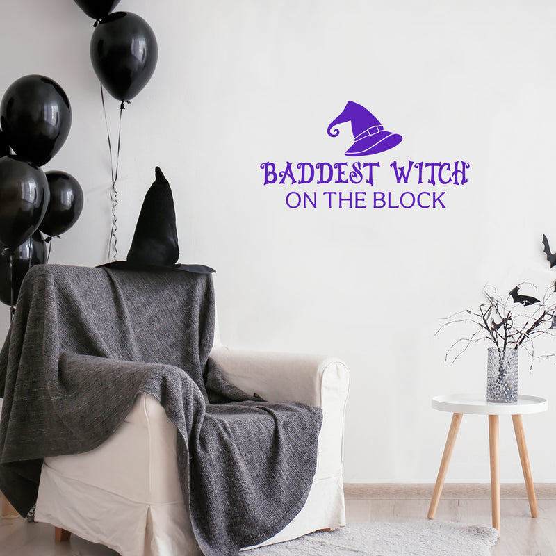 Vinyl Wall Art Decal - Baddest Witch On The Block - 13" x 25" - Fun Halloween Humorous Quote Hat Design Sticker For Living Room Windows Entry Door Storefront Office Spooky Decor 3