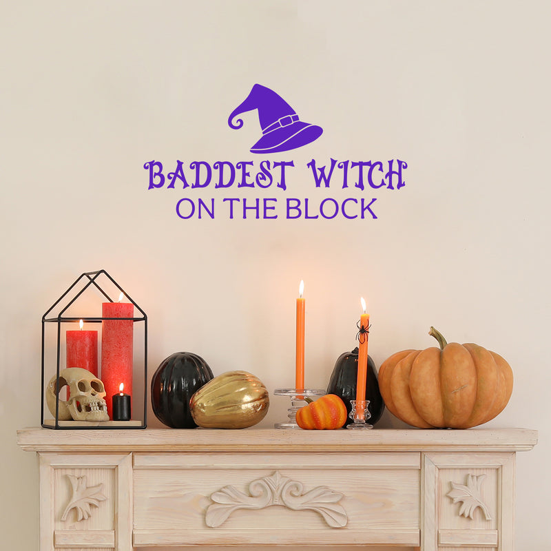 Vinyl Wall Art Decal - Baddest Witch On The Block - 13" x 25" - Fun Halloween Humorous Quote Hat Design Sticker For Living Room Windows Entry Door Storefront Office Spooky Decor 2