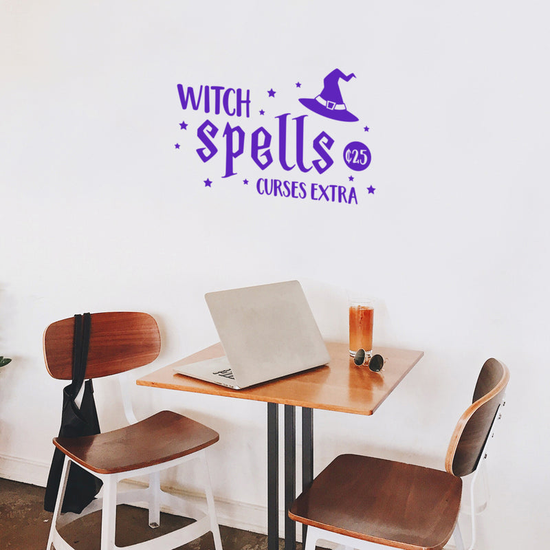 Vinyl Wall Art Decal - Witch Spells ¢25; Curses Extra - 16" x 25" - Fun Halloween Humorous Joke Quote Hat Design Sticker For Living Room Windows Doors Storefront Spooky Decor 2