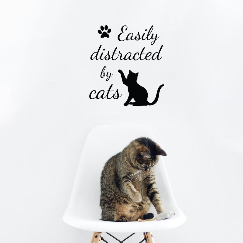 Vinyl Wall Art Decal - Easily Distracted By Cats - 18" x 17" -  Cat Paw Shape Trendy Cute Funny Quote Sticker For Pet Lovers Home Office Bedroom Store Living Room Decor 3