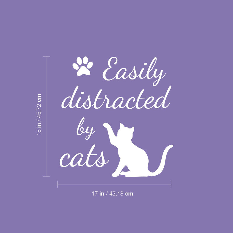 Vinyl Wall Art Decal - Easily Distracted By Cats - 18" x 17" -  Cat Paw Shape Trendy Cute Funny Quote Sticker For Pet Lovers Home Office Bedroom Store Living Room Decor 4