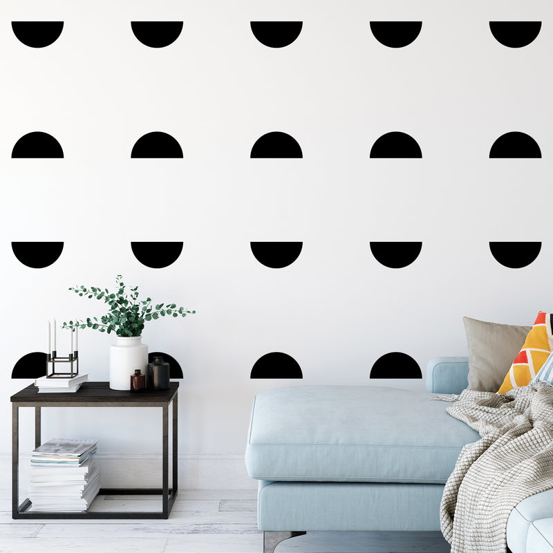 Set Of 20 Vinyl Wall Art Decal - Half Circles Pattern - From 7" x 3.5" Each - Trendy Fun Minimalist Design For Bedroom Living Room Kids Room Classroom Office Coffee Shop Decor 2