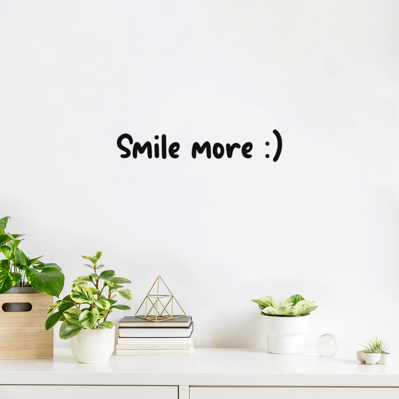 Vinyl Wall Art Decal - Smile More :) - 4" x 20" - Happy Face Modern Inspirational Positive Quote Sticker For Home Office Bedroom Living Room Kids Room School Playroom Coffee Shop Decor 2