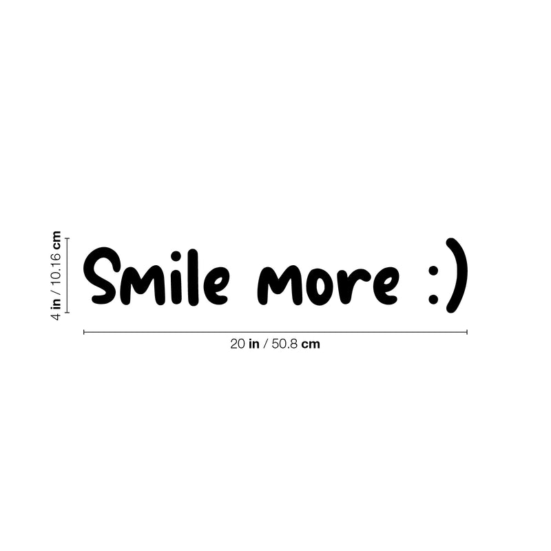 Vinyl Wall Art Decal - Smile More :) - 4" x 20" - Happy Face Modern Inspirational Positive Quote Sticker For Home Office Bedroom Living Room Kids Room School Playroom Coffee Shop Decor 4