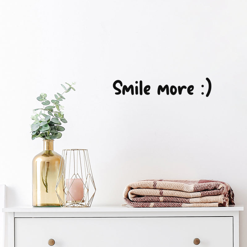 Vinyl Wall Art Decal - Smile More :) - 4" x 20" - Happy Face Modern Inspirational Positive Quote Sticker For Home Office Bedroom Living Room Kids Room School Playroom Coffee Shop Decor 3