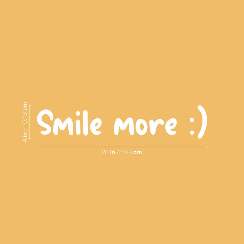 Vinyl Wall Art Decal - Smile More :) - 4" x 20" - Happy Face Modern Inspirational Positive Quote Sticker For Home Office Bedroom Living Room Kids Room School Playroom Coffee Shop Decor 4