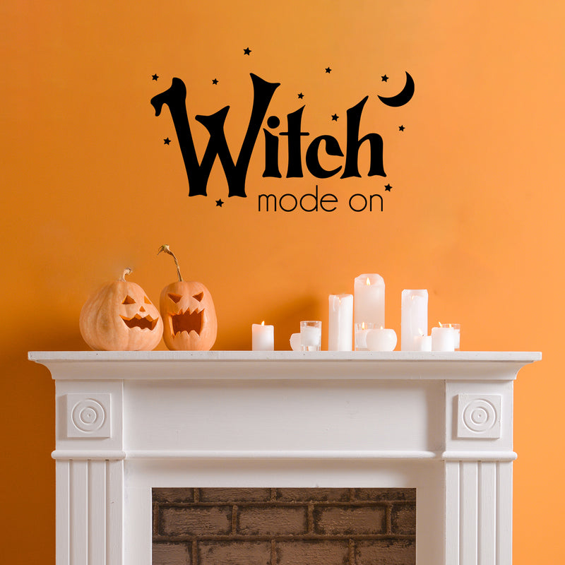 Vinyl Wall Art Decal - Witch Mode On - 15. Trendy Fun Halloween Seasonal Quote Stars & Moon Shape Sticker For Living Room Windows Doors Storefront Coffee Shop Spooky Decor 2