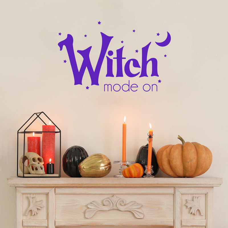 Vinyl Wall Art Decal - Witch Mode On - 15.5" x 25" - Trendy Fun Halloween Seasonal Quote Stars & Moon Shape Sticker For Living Room Windows Doors Storefront Coffee Shop Spooky Decor 2