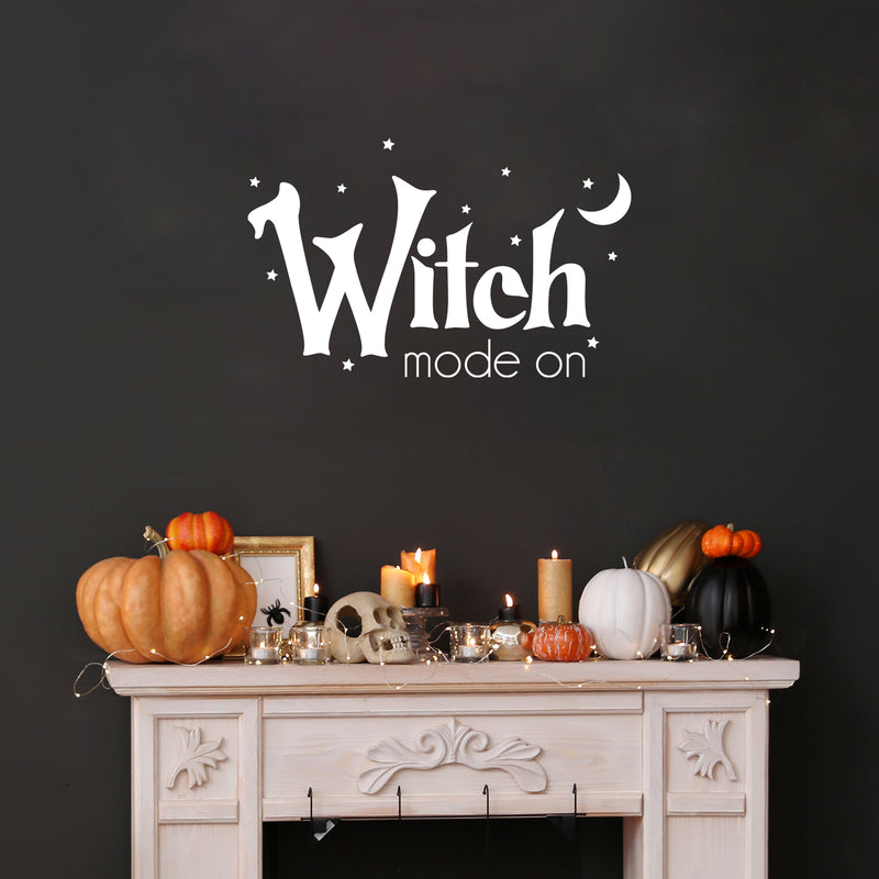 Vinyl Wall Art Decal - Witch Mode On - 15.5" x 25" - Trendy Fun Halloween Seasonal Quote Stars & Moon Shape Sticker For Living Room Windows Doors Storefront Coffee Shop Spooky Decor 2