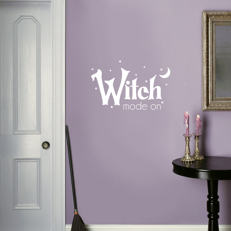 Vinyl Wall Art Decal - Witch Mode On - 15.5" x 25" - Trendy Fun Halloween Seasonal Quote Stars & Moon Shape Sticker For Living Room Windows Doors Storefront Coffee Shop Spooky Decor 3