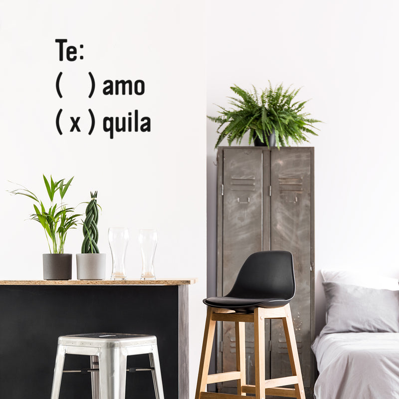 Vinyl Wall Art Decal - Te: ( )Amo (x)Tequila - 17" x 17" - Trendy Fun Positive Spanish Quote Sticker For Home Bedroom Living Room Office School Coffee Shop Mexican Humorous Decor 3