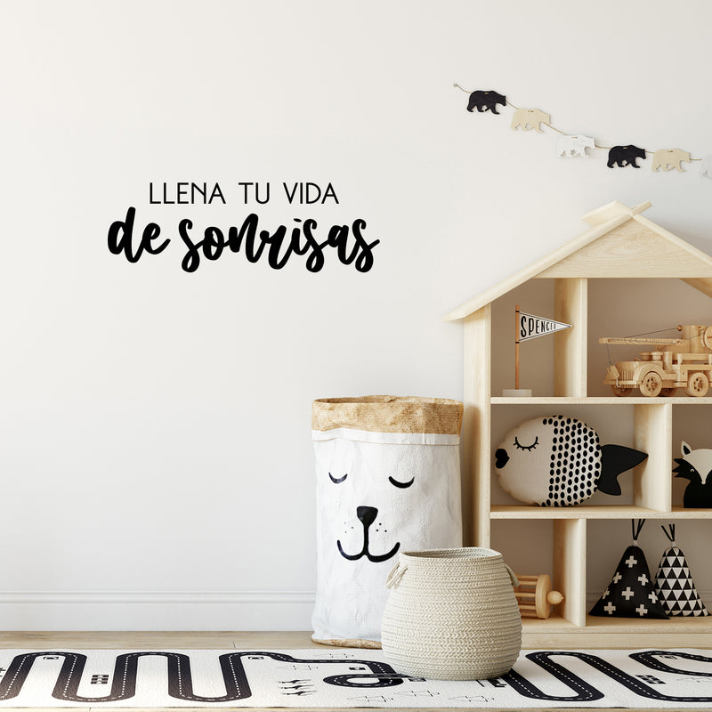 Vinyl Wall Art Decal - Llena Tu Vida De Sonrisas / Fill Your Life With Smiles - 8.5" x 25" - Positive Inspiring Spanish Quote Sticker For Home School Office Coffee Shop Decor 3