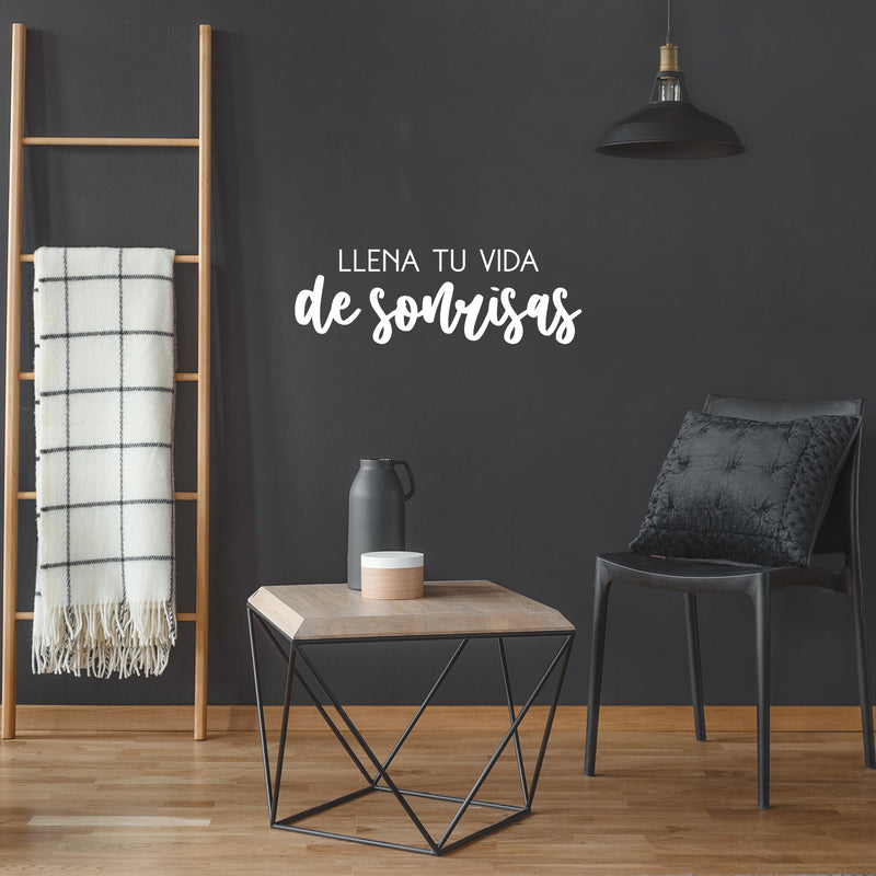 Vinyl Wall Art Decal - Llena Tu Vida De Sonrisas / Fill Your Life With Smiles - 8.5" x 25" - Positive Inspiring Spanish Quote Sticker For Home School Office Coffee Shop Decor 3