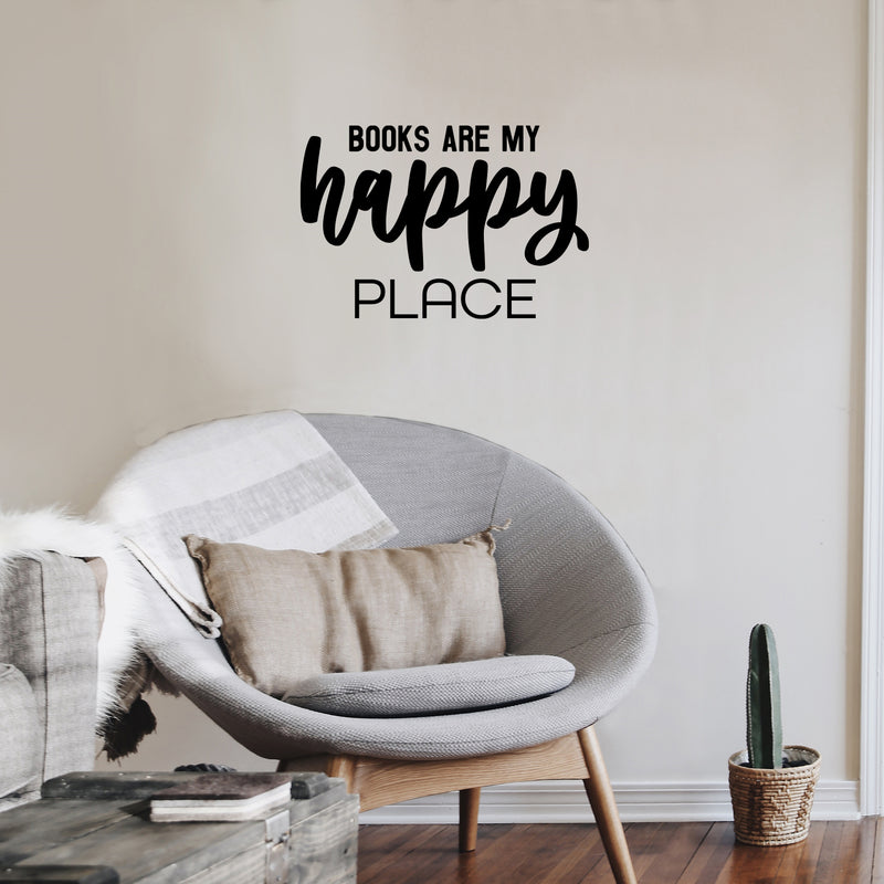 Vinyl Wall Art Decal - Books Are My Happy Place - Modern Fun Positive Classroom Quote Sticker For Living Room Playroom School Library Educational Decor 3