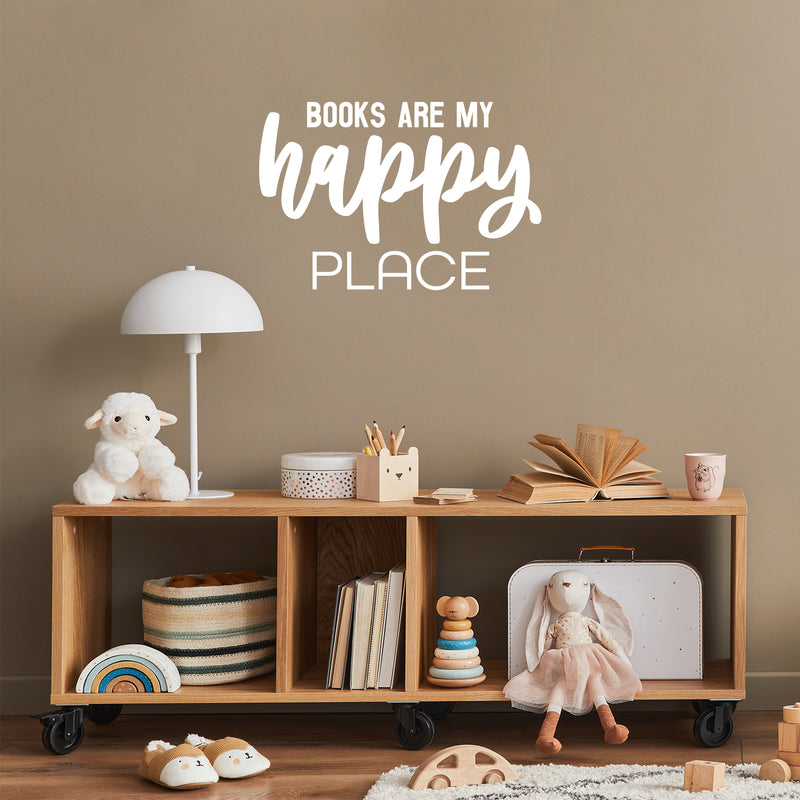 Vinyl Wall Art Decal - Books Are My Happy Place - 17" x 25" - Modern Fun Positive Classroom Quote Sticker For Living Room Playroom School Library Educational Decor 2