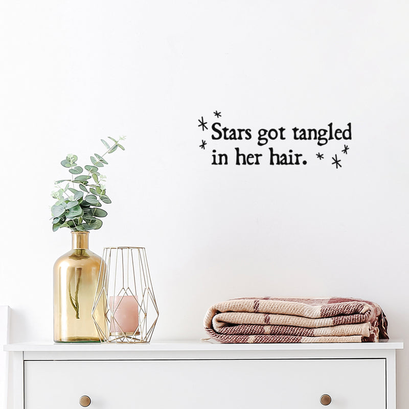 Vinyl Wall Art Decal - Stars Got Tangled In Her Hair - Trendy Motivational Cute Quote Sticker For Home School Girls Bedroom Kids Room Playroom Classroom Decor 2