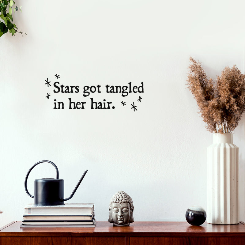 Vinyl Wall Art Decal - Stars Got Tangled In Her Hair - Trendy Motivational Cute Quote Sticker For Home School Girls Bedroom Kids Room Playroom Classroom Decor 3