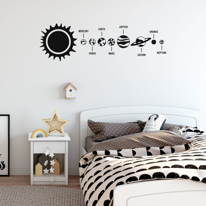 Vinyl Wall Art Decal - Solar System With Names - Modern Planets Sticker Science Educational Design For Classroom Teacher Kids Room Children Home School Decor 2