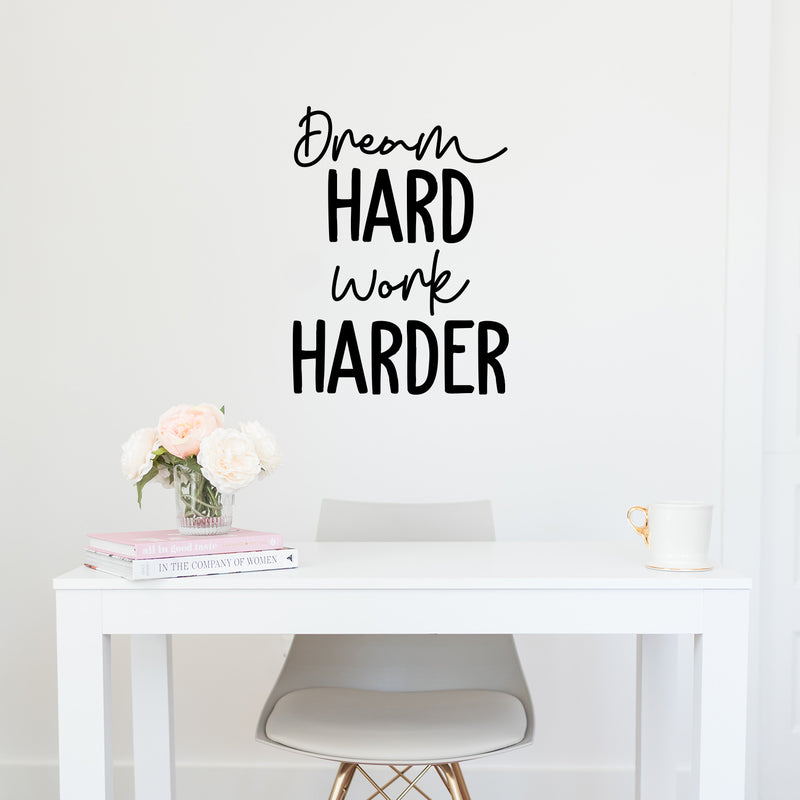 Vinyl Wall Art Decal - Dream Hard Work Harder - 23" x 17" - Modern Motivational Goals Quote Sticker For Home School Bedroom Work Office Classroom Decor 2