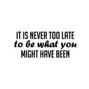 Vinyl Wall Art Decal - It Is Never Too Late To Be What You Might Have Been - 10.5" x 25" - Positive Self Esteem Quote Sticker For Home Bedroom Closet Living Room School Office Decor 1
