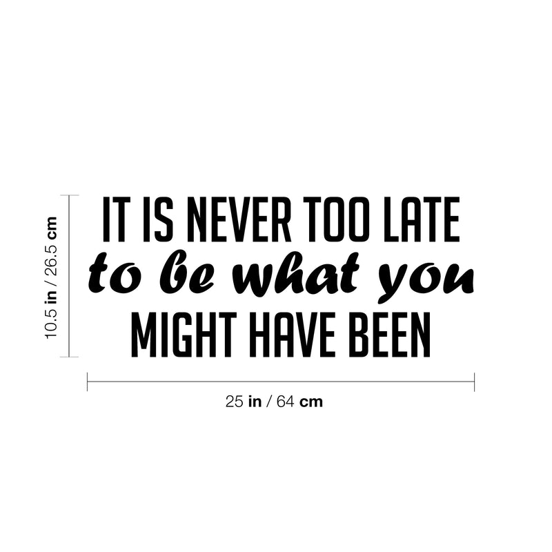 Vinyl Wall Art Decal - It Is Never Too Late To Be What You Might Have Been - 10.5" x 25" - Positive Self Esteem Quote Sticker For Home Bedroom Closet Living Room School Office Decor 4