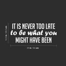 Vinyl Wall Art Decal - It Is Never Too Late To Be What You Might Have Been - 10.5" x 25" - Positive Self Esteem Quote Sticker For Home Bedroom Closet Living Room School Office Decor 4