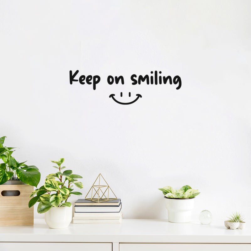 Vinyl Wall Art Decal - Keep On Smiling - 6" x 20" - Happy Face Modern Inspirational Positive Quote Sticker For Home Office Bedroom Living Room Kids Room School Playroom Coffee Shop Decor 2