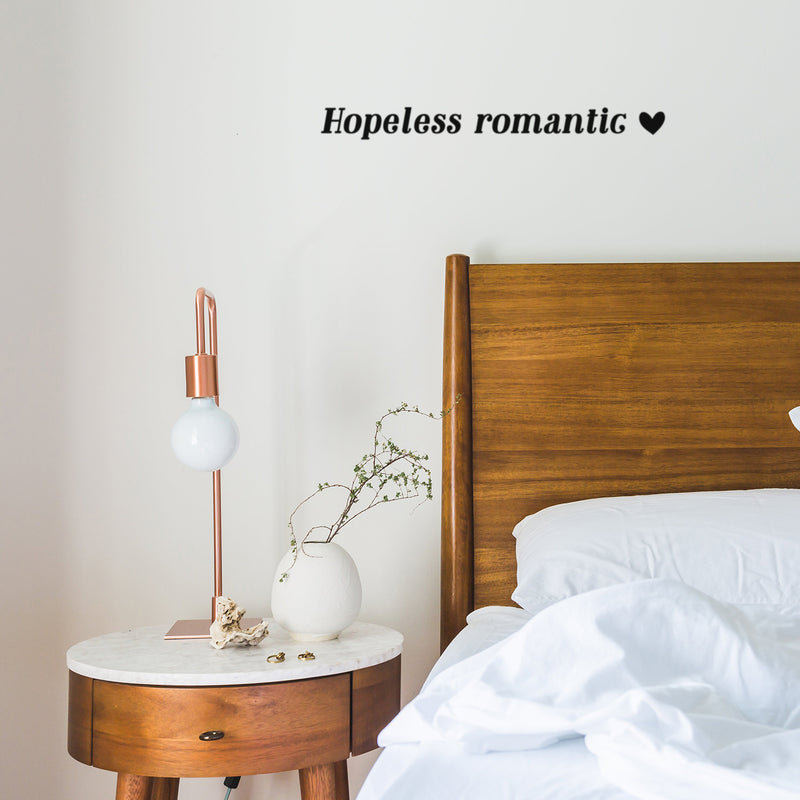Vinyl Wall Art Decal - Hopeless Romantic - 2" x 23" - Heart Shape Trendy Motivational Quote Sticker For Couples Bedroom Family Home Office Living Room Store Decor 2