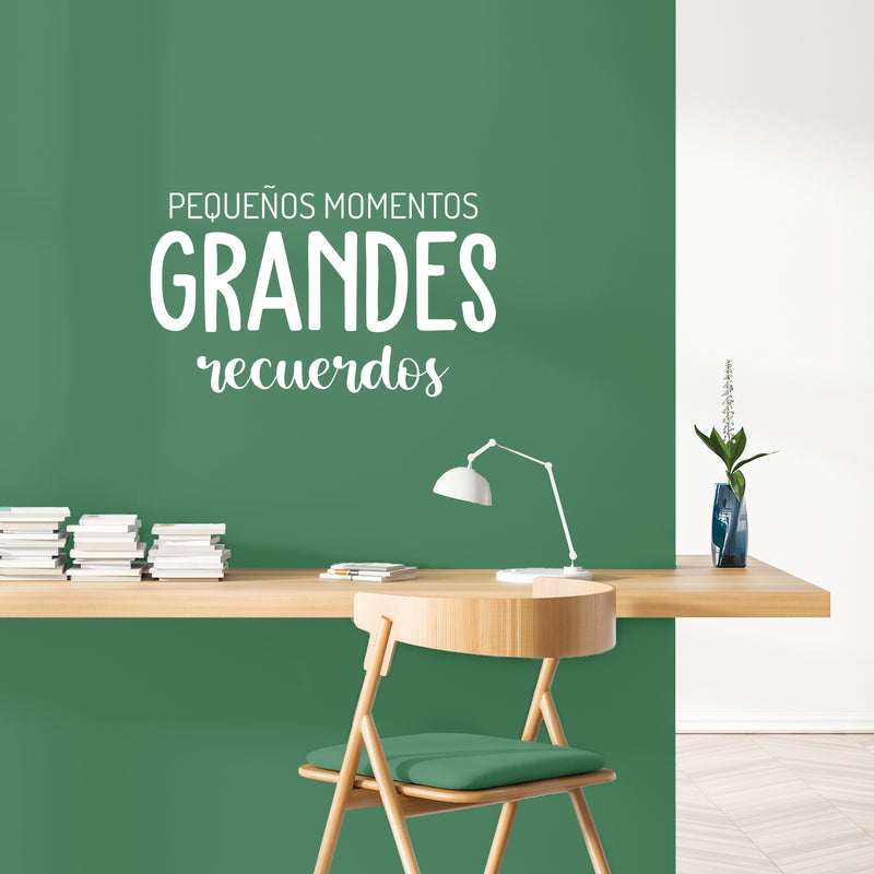 Vinyl Wall Art Decal - Pequeños Momentos; Grandes Recuerdos / Little Moments; Big Memories - 15" x 25" - Lovely Inspiring Spanish Quote Sticker For Bedroom Playroom School Office Decor 2