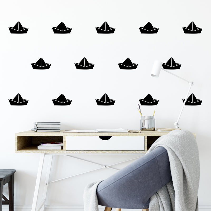 Set Of 20 Vinyl Wall Art Decal - Paper Boats Pattern - From Each - Trendy Lovely Fun Design For Home Bedroom Living Room Kids Room Playroom Classroom Office Coffee Shop Decor 3