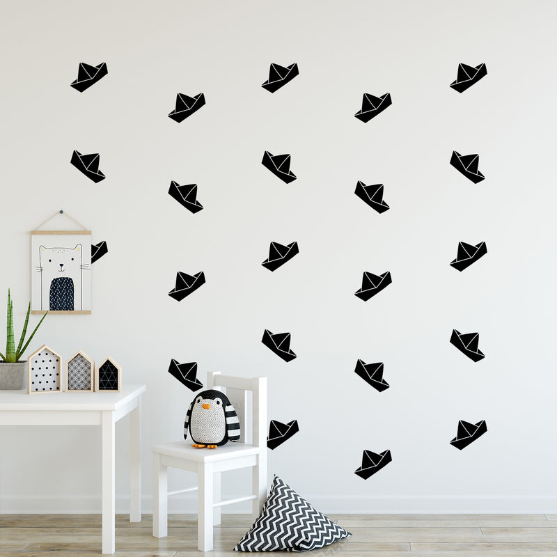 Set Of 20 Vinyl Wall Art Decal - Paper Boats Pattern - From Each - Trendy Lovely Fun Design For Home Bedroom Living Room Kids Room Playroom Classroom Office Coffee Shop Decor 2