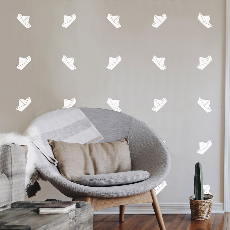 Set Of 20 Vinyl Wall Art Decal - Paper Boats Pattern - From 3" x 5" Each - Trendy Lovely Fun Design For Home Bedroom Living Room Kids Room Playroom Classroom Office Coffee Shop Decor 3