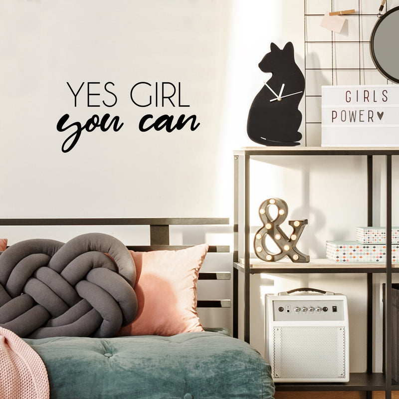 Vinyl Wall Art Decal - Yes Girl You Can - Trendy Motivational Feminism Quote Sticker For Home Girls Bedroom Work Office Living Room Store Decor 3