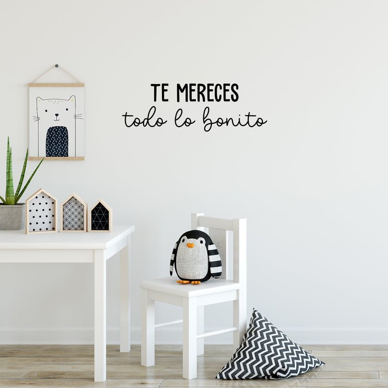 Vinyl Wall Art Decal - Te Mereces Todo Lo Bonito / You Deserve All The Pretty - 8.Trendy Inspiring Good Vibes Spanish Quote Sticker For Bedroom Closet School Office Decor 2