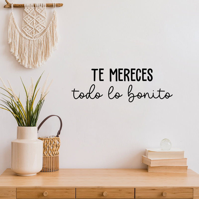 Vinyl Wall Art Decal - Te Mereces Todo Lo Bonito / You Deserve All The Pretty - 8.Trendy Inspiring Good Vibes Spanish Quote Sticker For Bedroom Closet School Office Decor 3