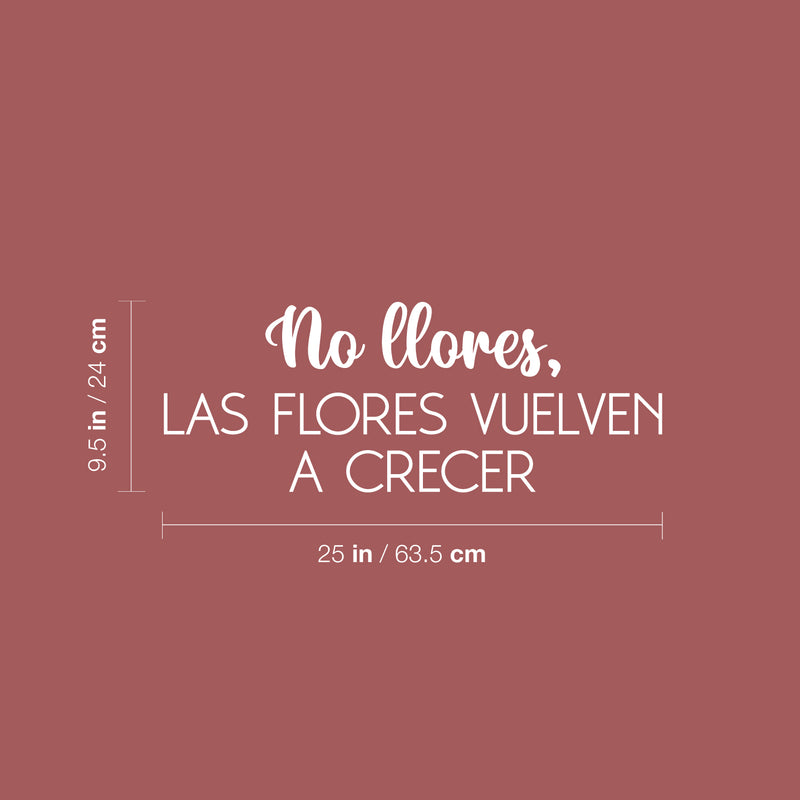 Vinyl Wall Art Decal - No Llores; Las Flores Vuelven A Crecer / Don't Cry; The Flowers Grow Again - 9.5" x 25" - Fun Good Vibes Spanish Quote Sticker For Bedroom Closet Living Room Decor 1