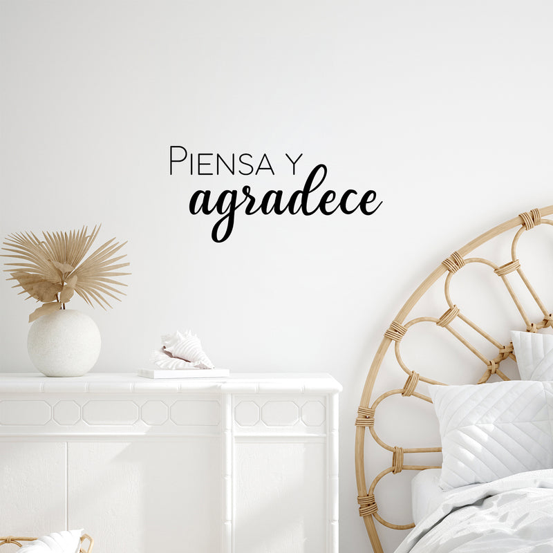 Vinyl Wall Art Decal - Piensa y Agradece / Think And Be Grateful - 11.5" x 25"- Modern Lovely Optimistic Spanish Quote Sticker For Bedroom Living Room School Office Coffee Shop Decor 2