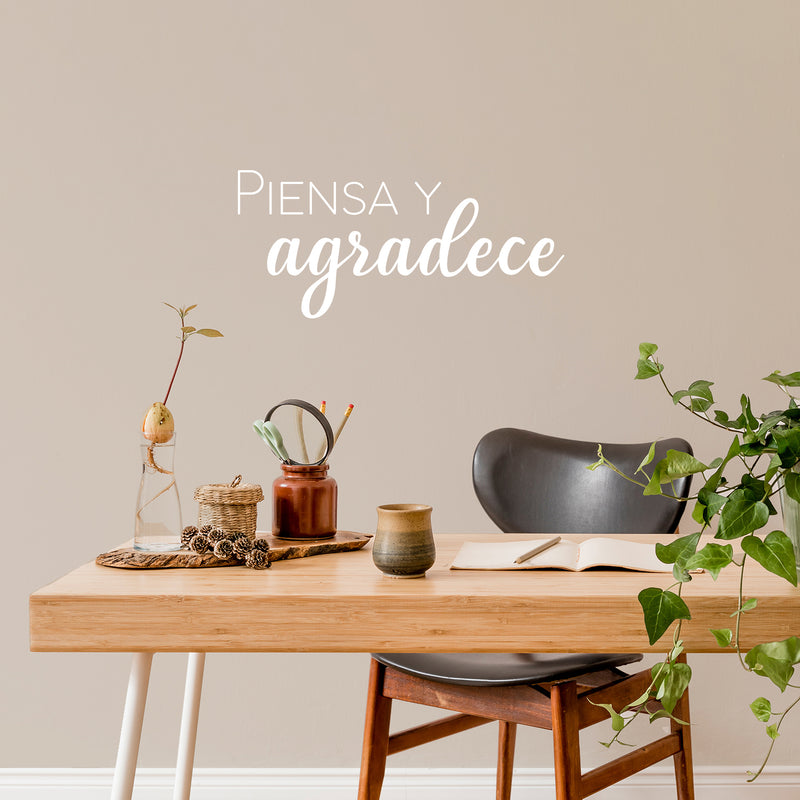 Vinyl Wall Art Decal - Piensa y Agradece / Think And Be Grateful - 11.5" x 25"- Modern Lovely Optimistic Spanish Quote Sticker For Bedroom Living Room School Office Coffee Shop Decor 3