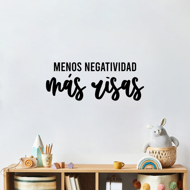 Vinyl Wall Art Decal - Menos Negatividad Más Risas / Less Negativity More Laughs - 10" x 25" - Trendy Inspiring Positive Spanish Quote Sticker For Home School Office Coffee Shop Decor 2