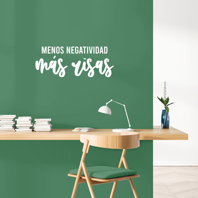 Vinyl Wall Art Decal - Menos Negatividad Más Risas / Less Negativity More Laughs - 10" x 25" - Trendy Inspiring Positive Spanish Quote Sticker For Home School Office Coffee Shop Decor 2
